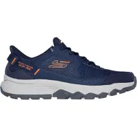 SKECHERS WIP 237634-NVOR in Navy Leather/Textile/Orange Trim color size 44