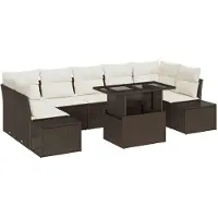 vidaXL Ensemble de canapés avec coussins 8 pcs brun et crème poly rotin