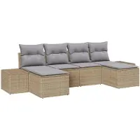 vidaXL Ensemble canapé de jardin avec coussins 6 pièces Beige Poly-rotin