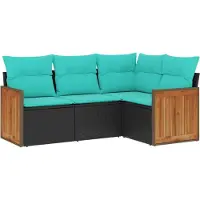 vidaXL Ensemble canapé de jardin 4 pièces avec coussins, polyrattan noir