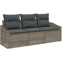 vidaXL Ensemble de 3 assises de jardin , gris, en résine tressée