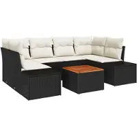 vidaXL Ensemble de canapé de jardin avec coussins 7 pcs noir poly rotin