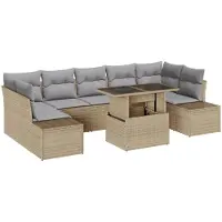 vidaXL Ensemble de canapés avec coussins 8 pcs Beige et gris clair Poly-Rotin