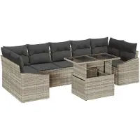 vidaXL Ensemble de canapés de jardin , 8 pièces, gris clair, en résine tressée