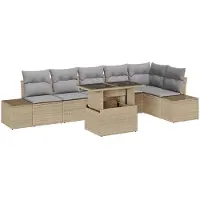 vidaXL Ensemble de canapés de jardin avec coussins, 7 pièces, beige et gris clair, en polyrotin
