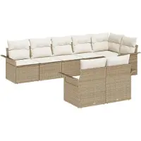 vidaXL Ensemble de canapé de jardin avec mémoire 8 pcs Beige Poly-Rattan