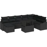 vidaXL Ensemble de canapés avec coussins et rangement 9 pièces Noir Polyrotin