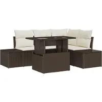vidaXL Ensemble de canapés de jardin avec coussins, 5 pièces, marron et crème, en polyrotin