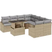 vidaXL Ensemble de canapé de jardin avec coussins 9 pcs Beige et gris clair Poly-Rotin