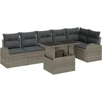 vidaXL Ensemble de canapé de jardin avec coussins 7 pcs Gris Poly-Rotin