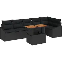 vidaXL Ensemble de canapé de jardin avec mémoire 7 pcs noir poly rotin