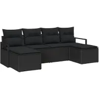 vidaXL Ensemble de canapés avec coussins avec mémoire 6 pcs noir poly rotin