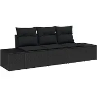 vidaXL Ensemble de canapés avec coussins 3 pcs noir poly rotin