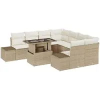 vidaXL Ensemble de canapé de jardin avec coussins 9 pcs Beige et crème Poly-Rotin