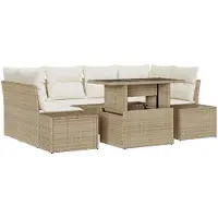 vidaXL Ensemble de salon , 7 pièces, en polyrotin beige et crème