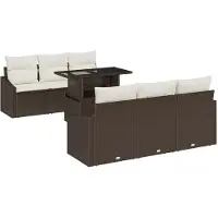 vidaXL Ensemble de canapé de jardin avec coussins 7 pcs brun et crème Poly-Rotin