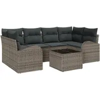 vidaXL Ensemble de canapés de jardin avec rangement et coussins, 7 pièces, gris, en polyrotin