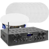 Power Dynamics met Bluetooth - - PV240BT versterker met 8x ESCS5 plafond speaker (Amplificateur), Amplificateur stéréo, Noir