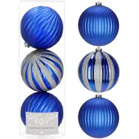 Springos Grandes décorations pour sapin de Noël, 3 pcs. Décorations de sapin de Noël 15 cm, incassables, avec paillettes bleues