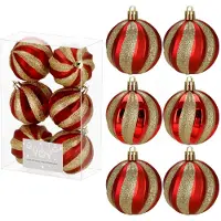 Springos Boules rouges pour sapin de Noël, lot de 6 pièces. 7 cm, brillant, ficelles incluses