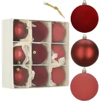 Springos Boules de sapin de Noël, lot de 9 décorations de centre de table, 8,5 cm, incassables, bordeaux