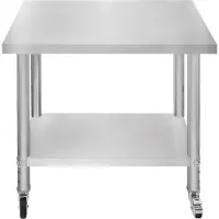 KuKoo Table de travail en inox 201 mobile 90x76 cm - 3 hauteurs, 4 roues pivotantes, charge 160 kg, surface facile à nettoyer