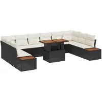 vidaXL Ensemble de salon de jardin avec coussins, 11 pièces, noir et beige