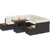 vidaXL Salon de jardin avec coussins 9 pcs noir et beige