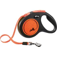 Flexi Laisse réfléchissante &amp; automatique New Neon M Sangle 5 m Orange/Noir