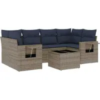 Syfax Ensemble de canapé de jardin 7 pcs avec coussins gris résine tressée