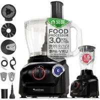 TurboTronic robot de cuisine 1900 W – FP900 – bol 3 l, blender en verre 1,5 l, disques à râper, presse-agrumes, hachoir, broyeur à glace, multifonction