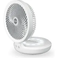 Macom Ventilateur de table oscillant sans fil 19 cm blanc 4 vitesses rechargeable