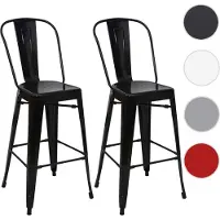 Mendler 2x tabouret de bar HWC-A73, chaise de comptoir avec dossier, métal, design industriel noir