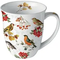 Ambiente Mug En Porcelaine Fine Oiseaux Hivernaux  0,4 Litre