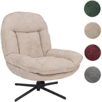 Mendler Fauteuil relax HWC-P32, fauteuil TV à suspension Nosag, fauteuil rembourré, pivotant, métal, tissu/textile chenille (370 g/m²) crème