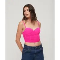 Superdry pour femme. W6011801A Top corset court en maille froncée rose (S), Casuel, Polyester, Sans manches / bretelles