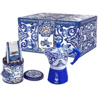 Bialetti 0005414, Théière Moka, Bleu, Blanc, 3 tasses, Café moulu, 1 pièce