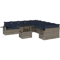 Syfax Ensemble de canapé de jardin 11 pcs avec coussins gris résine tressée