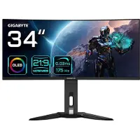 Gigabyte Moniteur de jeu courbé OLED WQHD MO34WQC 34" - 3440 x 1440, 175Hz, 0.03ms, KVM, 250 cd/m², FreeSync Premium Pro, DisplayHDR True Black 400, HDMI 2.1, Displayport 1.4