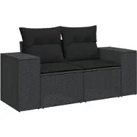 vidaXL Ensemble de salon de jardin 5 pièces avec coussins noir poly rotin