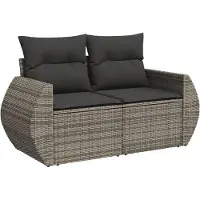 vidaXL salon de jardin 5 pièces avec coussins Gris Poly Rattan