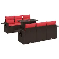 vidaXL Ensemble de salon de jardin 7 pièces avec coussins Marron Poly rotin Acacia