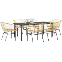 vidaXL Ensemble de salle à manger de jardin 7 pièces verre polyrattan brun