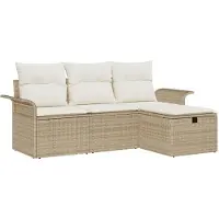 vidaXL Ensemble de canapés de jardin , 4 pièces, beige et crème, en polyrotin