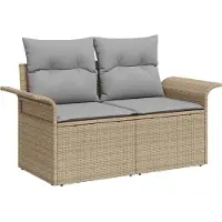 vidaXL Ensemble canapé de jardin avec coussins 7 pièces Beige Poly-Rattan