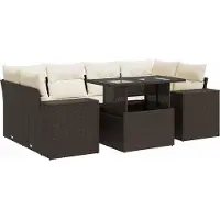 vidaXL Ensemble de salon de jardin 7 pièces avec coussins Marron Poly rotin
