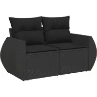 vidaXL Ensemble de salon de jardin 3 pièces avec coussins noir poly rotin