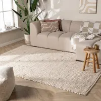 NATURL. Tapis en laine - Feline Blanc/Chiné | 140x200 cm | Rectangulaire | Tissage plat
