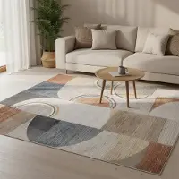 FRAAI Tapis lavable abstrait - Misha Blocks Multicolore | 80x150 cm | Rectangulaire | Pile courte