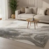 FRAAI Tapis abstrait lavable - Misha Lines Crème/Gris | 200x290 cm | Rectangulaire | Pile courte